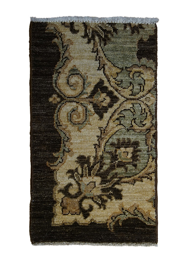 A25202 Oriental Rug Pakistani Handmade Area Transitional 1'2'' x 2'0'' -1x2- Brown Blue Antique Washed Oushak Geometric Partition Design