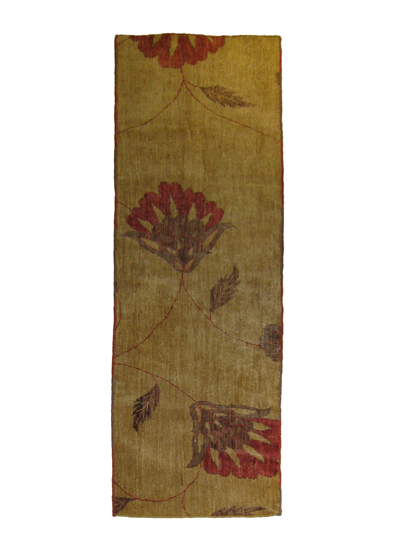 A25203 Oriental Rug Pakistani Handmade Runner Transitional 1'9'' x 7'0'' -2x7- Whites Beige Red Antique Washed Oushak Floral Design