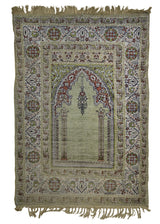 A25205 Oriental Rug Turkish Handmade Area Traditional Antique 3'9'' x 5'3'' -4x5- Green Whites Beige Kayzeri Prayer Rug Design