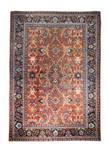 A25213 Persian Rug Mahal Handmade Area Tribal Antique 9'2'' x 13'3'' -9x13- Red Blue Floral Design