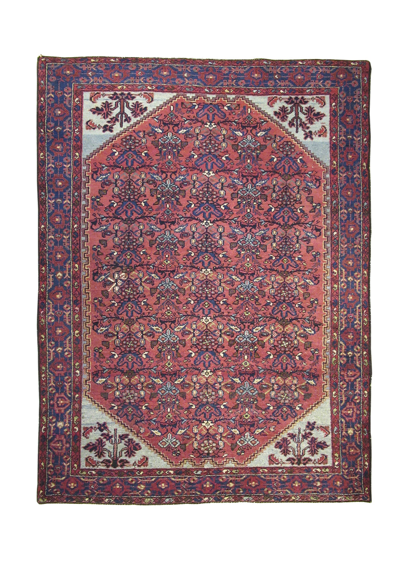 A25214 Persian Rug Malayer Handmade Area Tribal Antique 4'10'' x 6'6'' -5x7- Red Blue Floral Design