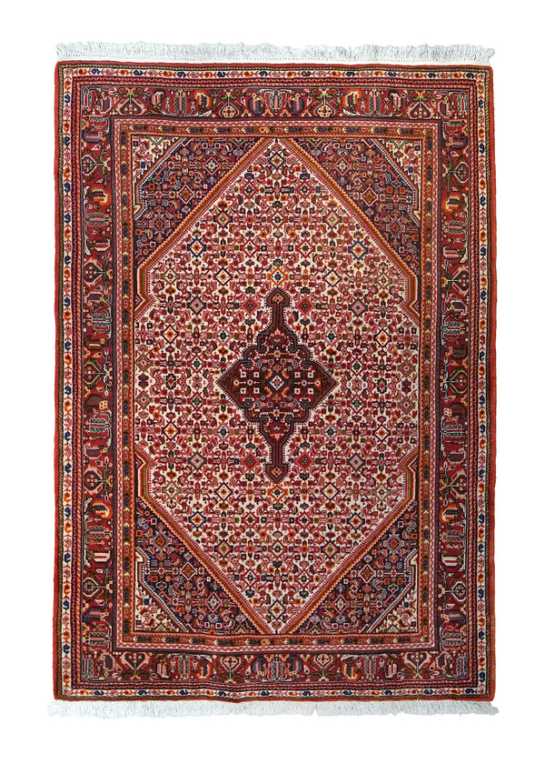 A25223 Persian Rug Senneh Handmade Area Traditional 3'6'' x 4'11'' -4x5- Blue Geometric Herati Design