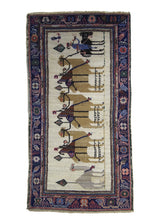 A25258 Oriental Rug Turkish Handmade Area Traditional Antique 2'9'' x 5'1'' -3x5- Whites Beige Blue Pictorial Design