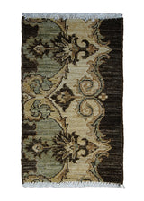 A25260 Oriental Rug Pakistani Handmade Area Transitional 1'1'' x 2'0'' -1x2- Brown Blue Antique Washed Oushak Floral Partition Design