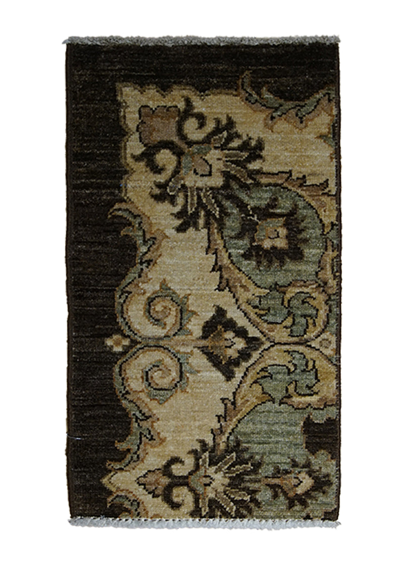 A25261 Oriental Rug Pakistani Handmade Area Transitional 1'2'' x 2'0'' -1x2- Brown Blue Antique Washed Oushak Floral Partition Design