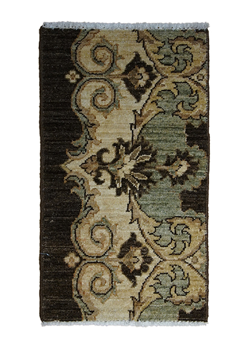 A25262 Oriental Rug Pakistani Handmade Area Transitional 1'2'' x 2'0'' -1x2- Brown Blue Antique Washed Oushak Floral Partition Design