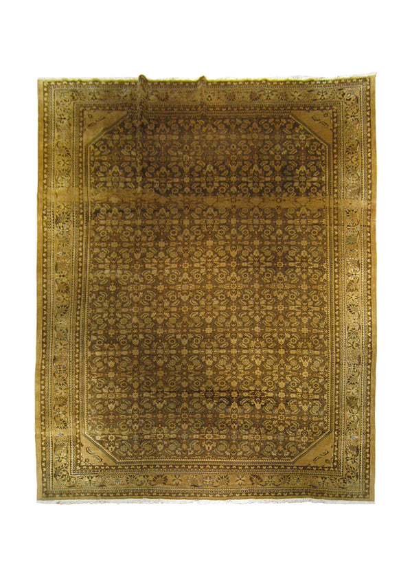 A25266 Persian Rug Malayer Handmade Area Tribal Vintage 11'2'' x 14'3'' -11x14- Brown Whites Beige Geometric Design
