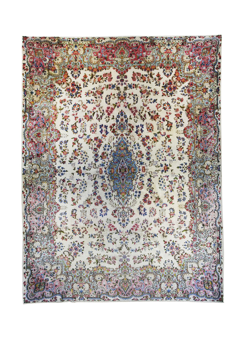 A25273 Persian Rug Kerman Handmade Area Traditional 10'2'' x 13'5'' -10x13- Whites Beige Pink Blue Open Design