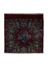 A25291 Persian Rug Lavar Kerman Handmade Square Traditional Antique 1'8'' x 1'8'' -2x2- Red Blue Floral Design