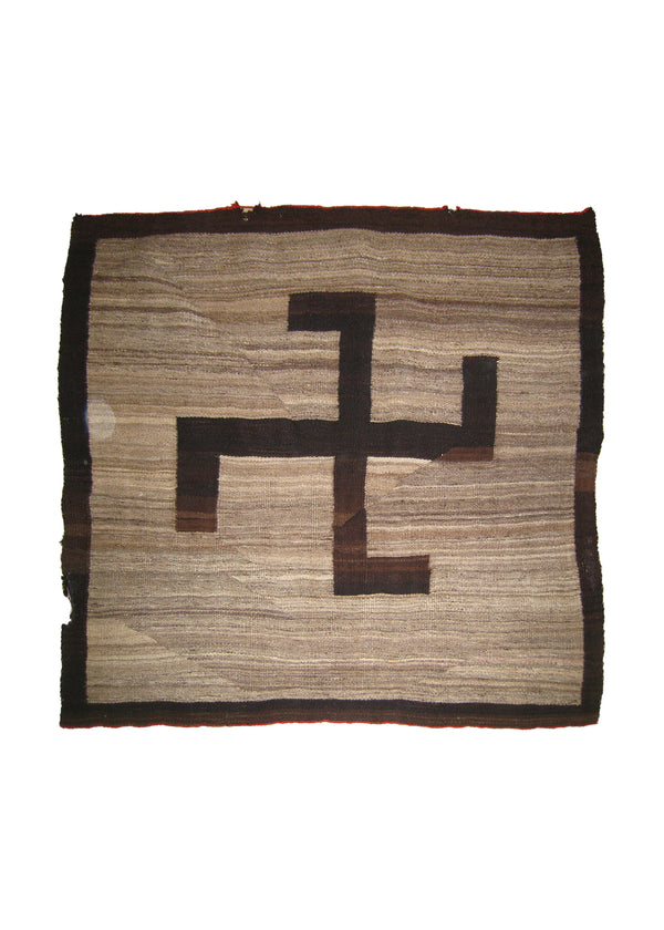 A25295 Native American Rug Navajo Handmade Area Tribal Antique 4'0'' x 4'6'' -4x5- Gray Brown Whites Beige Geometric Design