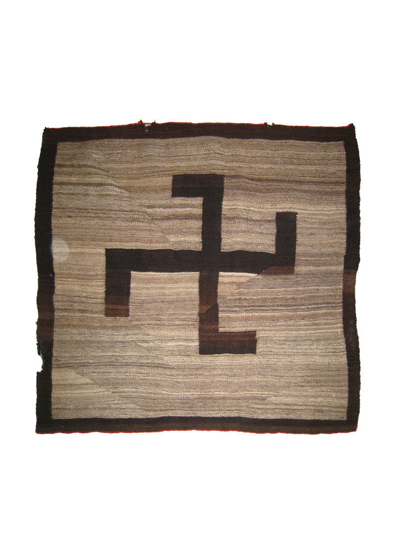 A25295 Native American Rug Navajo Handmade Area Tribal Antique 4'0'' x 4'6'' -4x5- Gray Brown Whites Beige Geometric Design