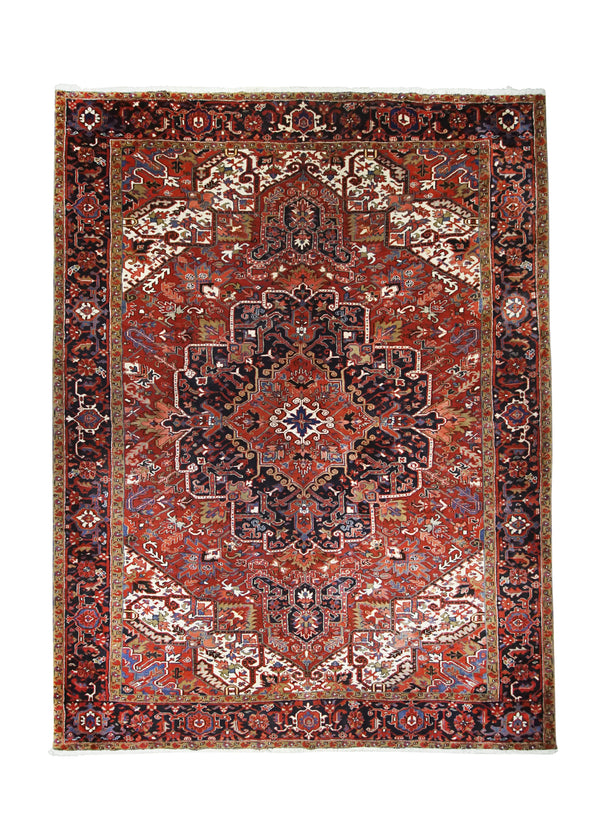 A25298 Persian Rug Heriz Handmade Area Tribal Vintage 9'12'' x 13'4'' -10x13- Red Black Geometric Design