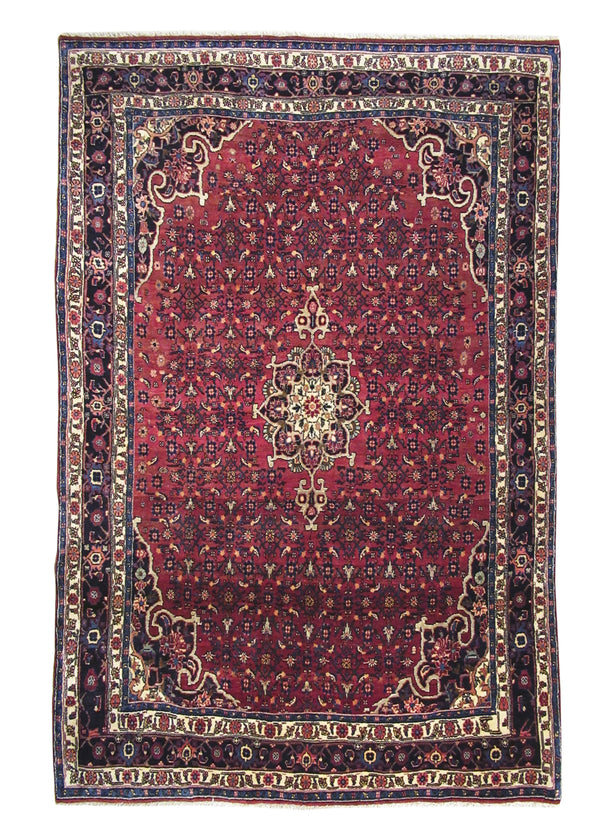 A25306 Persian Rug Bijar Handmade Area Traditional 5'5'' x 8'0'' -5x8- Red Blue Geometric Design