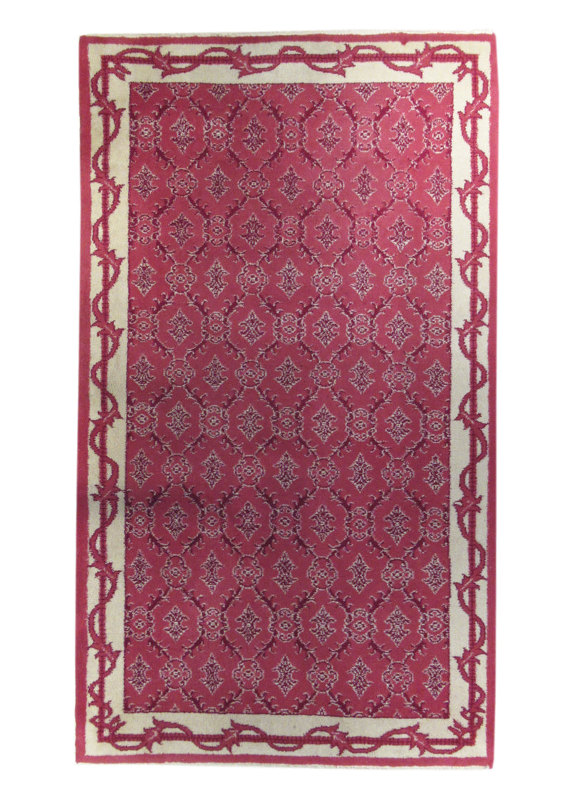 A25308 Oriental Rug Turkish Handmade Area Traditional 4'2'' x 7'3'' -4x7- Pink Floral Design