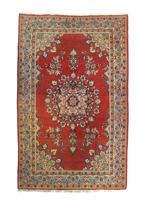 A25323 Persian Rug Qum Handmade Area Traditional 6'0'' x 9'4'' -6x9- Red Blue Floral Design.jpg