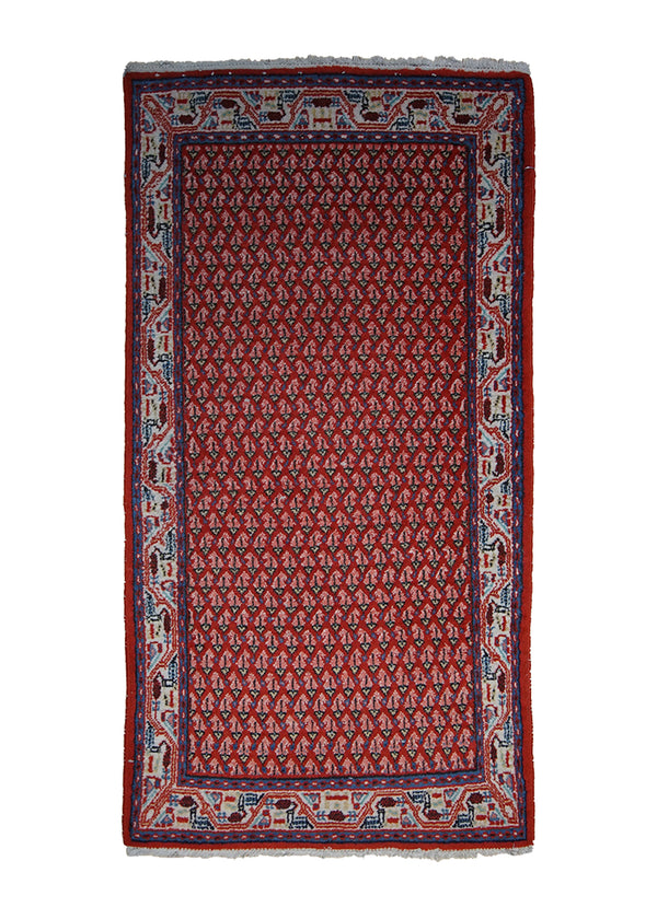 A25324 Persian Rug Saraband Handmade Area Tribal 2'1'' x 4'1'' -2x4- Red Paisley Boteh Design