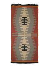 A25378 Native American Rug Mexico Handmade Area Tribal Antique 1'4'' x 2'10'' -1x3- Gray Red Black Geometric Design