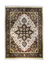 A25379 Oriental Rug Indian Handmade Area Transitional Tribal 9'1'' x 12'0'' -9x12- Whites Beige Black Green Tea Washed Heriz Geometric Design