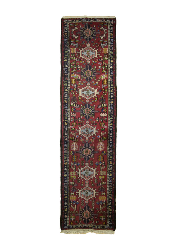 A25402 Persian Rug Gharajeh Handmade Runner Tribal 2'5'' x 9'1'' -2x9- Red Blue Geometric Design