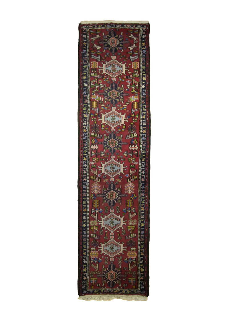 A25402 Persian Rug Gharajeh Handmade Runner Tribal 2'5'' x 9'1'' -2x9- Red Blue Geometric Design