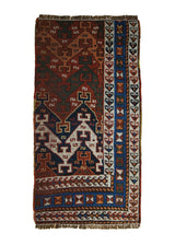 A25408 Caucasian Rug Kazak Handmade Area Tribal Antique 1'7'' x 3'3'' -2x3- Red Blue Geometric Partition Design