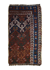 A25409 Caucasian Rug Kazak Handmade Area Tribal Antique 1'7'' x 3'3'' -2x3- Red Blue Geometric Partition Design