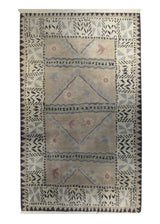 A25428 Oriental Rug Tibetan Handmade Area Modern 4'11'' x 8'1'' -5x8- Whites Beige Green Geometric Design