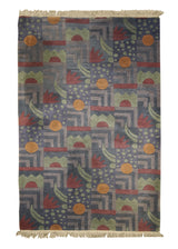 A25433 Oriental Rug Tibetan Handmade Area Modern 4'0'' x 6'0'' -4x6- Multi-color Purple Blue Geometric Art Deco Design