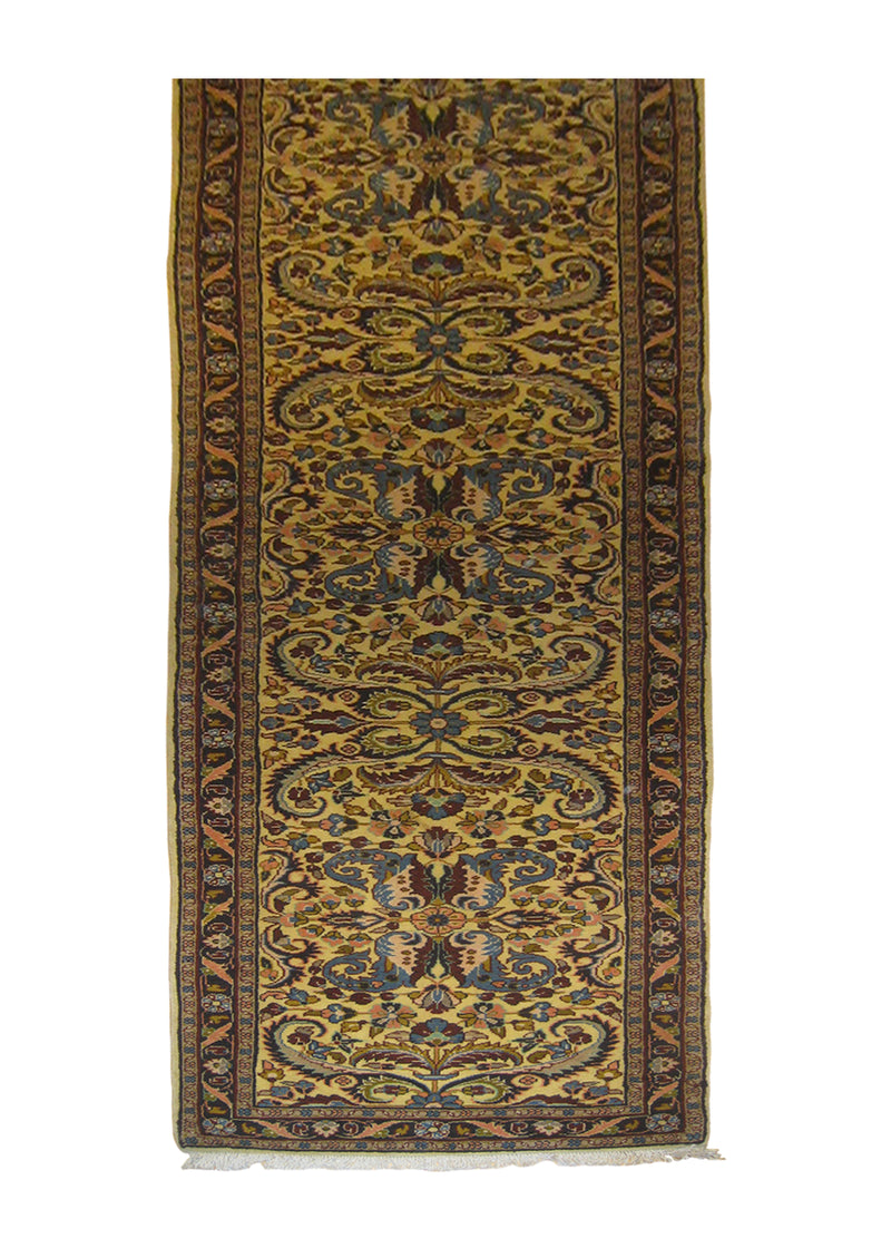 A25444 Persian Rug Hamadan Handmade Runner Tribal 2'9'' x 13'0'' -3x13- Whites Beige Blue Floral Design