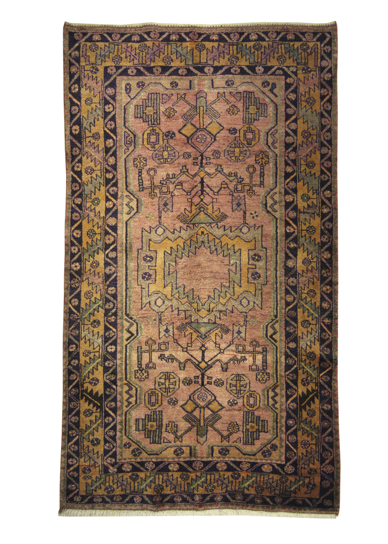 A25447 Persian Rug Hamadan Handmade Area Tribal 4'12'' x 8'6'' -5x9- Pink Geometric Design