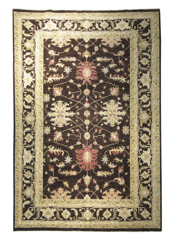 A25478 Oriental Rug Pakistani Handmade Area Transitional 6'10'' x 9'10'' -7x10- Brown Whites Beige Antique Washed Oushak Floral Design