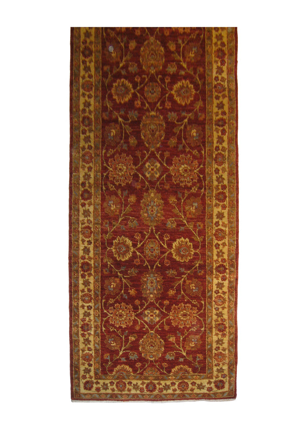 A25506 Oriental Rug Pakistani Handmade Runner Transitional 2'6'' x 8'8'' -3x9- Red Antique Washed Oushak Floral Design