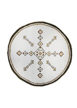 A25515 Oriental Rug Moroccan Handmade Round Tribal Shag 7'12'' x 8'0'' -8x8- Whites Beige Brown Open Geometric Design