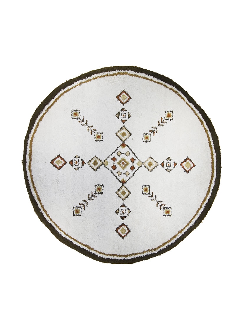 A25515 Oriental Rug Moroccan Handmade Round Tribal Shag 7'12'' x 8'0'' -8x8- Whites Beige Brown Open Geometric Design