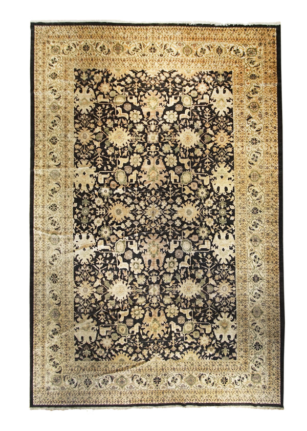A25536 Oriental Rug Pakistani Handmade Area Transitional 12'0'' x 17'8'' -12x18- Black Whites Beige Antique Washed Oushak Floral Design