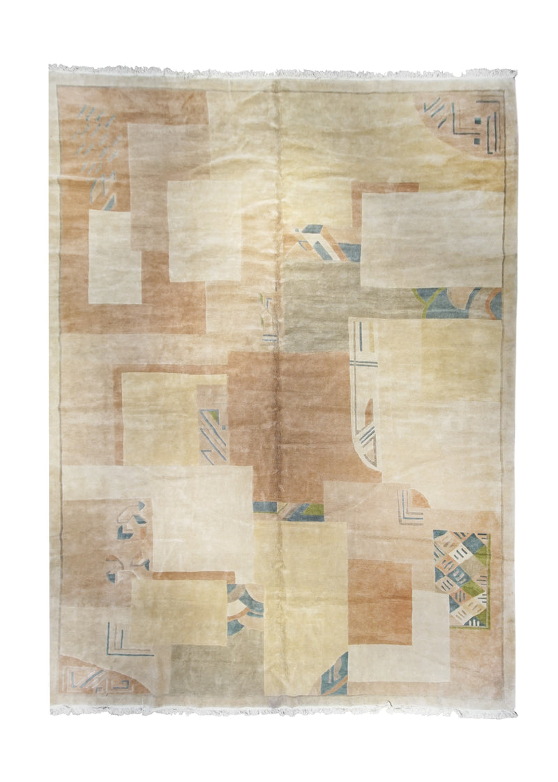 A25541 Oriental Rug Nepalese Handmade Area Modern 13'0'' x 17'9'' -13x18- Whites Beige Pink Blue Geometric Art Deco Design
