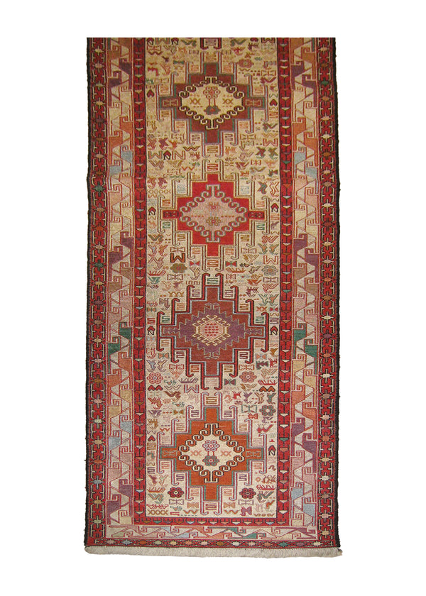A25546 Persian Rug Azerbaijan Handmade Runner Tribal 2'3'' x 9'5'' -2x9- Whites Beige Red Geometric Kilim Animals Design