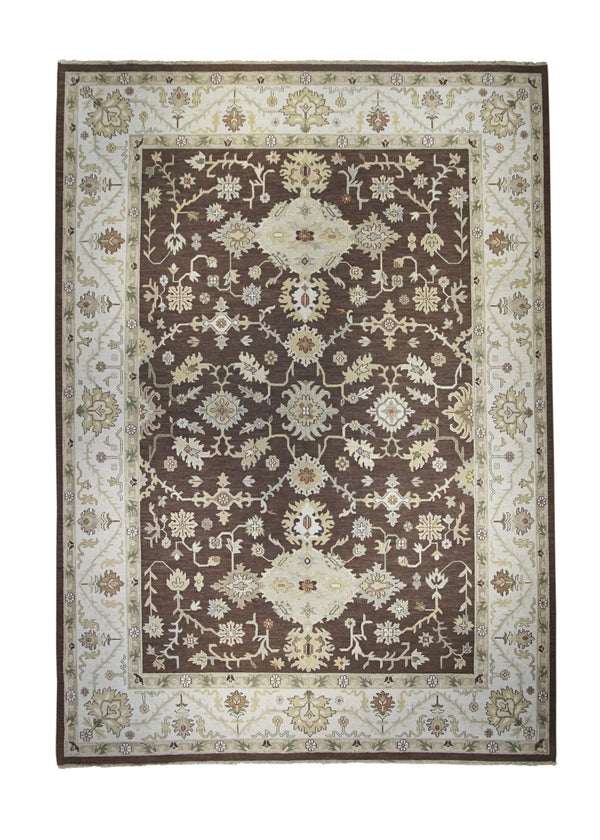 A25562 Oriental Rug Indian Handmade Area Transitional 9'12'' x 14'0'' -10x14- Brown Whites Beige Soumak Floral Design