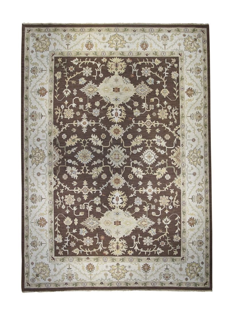 A25562 Oriental Rug Indian Handmade Area Transitional 9'12'' x 14'0'' -10x14- Brown Whites Beige Soumak Floral Design