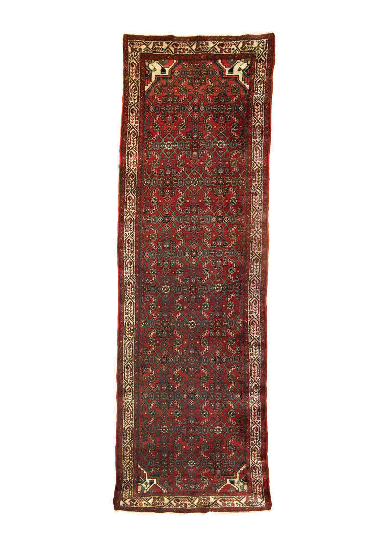 A25596 Persian Rug Hossein Abad Handmade Runner Tribal 3'3'' x 9'10'' -3x10- Red Herati Design.jpg