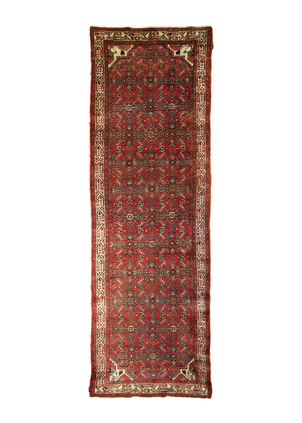 A25596 Persian Rug Hossein Abad Handmade Runner Tribal 3'3'' x 9'10'' -3x10- Red Herati Design