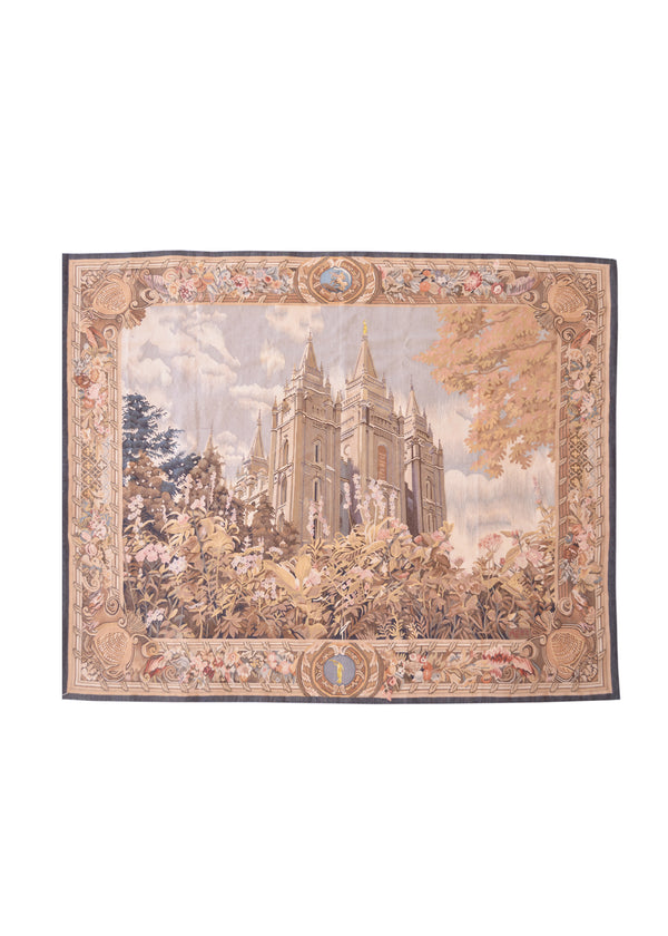A25614 Oriental Rug Chinese Handmade Area Traditional 5'2'' x 6'1'' -5x6- Blue Brown Tapestry The Temple Pictorial Design