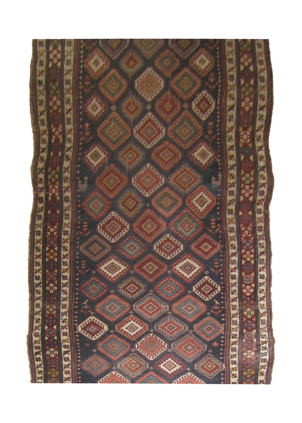 A25615 Persian Rug Kurdistan Handmade Runner Tribal Antique 5'3'' x 16'7'' -5x17- Blue Red Geometric Design