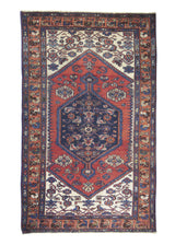 A25617 Persian Rug Hamadan Handmade Area Tribal Antique 4'2'' x 6'7'' -4x7- Red Blue Geometric Design
