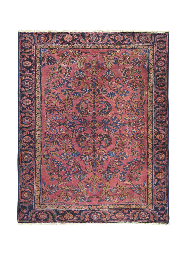 A25620 Persian Rug Lilihan Handmade Area Traditional Antique 5'3'' x 6'3'' -5x6- Red Blue Floral Design