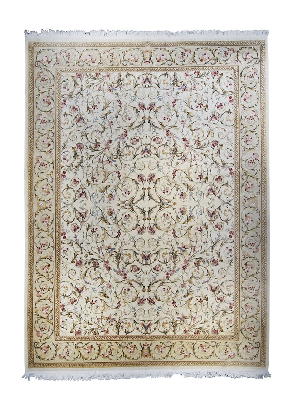 A25646 Oriental Rug Chinese Handmade Area Transitional 8'5'' x 11'3'' -8x11- Whites Beige Aubusson Floral Design