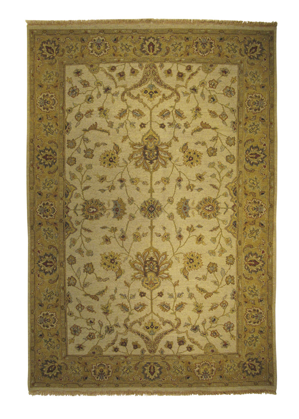 A25676 Oriental Rug Indian Handmade Area Transitional 5'12'' x 8'10'' -6x9- Whites Beige Yellow Gold Floral Soumak Design