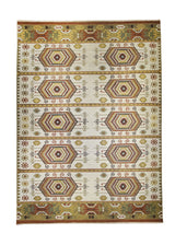 A25689 Oriental Rug Indian Handmade Area Transitional 9'12'' x 13'8'' -10x14- Brown Green Soumak Geometric Design