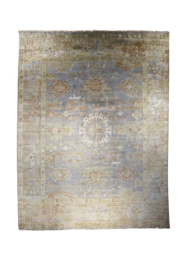 A25691 Oriental Rug Indian Handmade Area Transitional 9'2'' x 11'10'' -9x12- Blue Whites Beige Oushak Floral Design