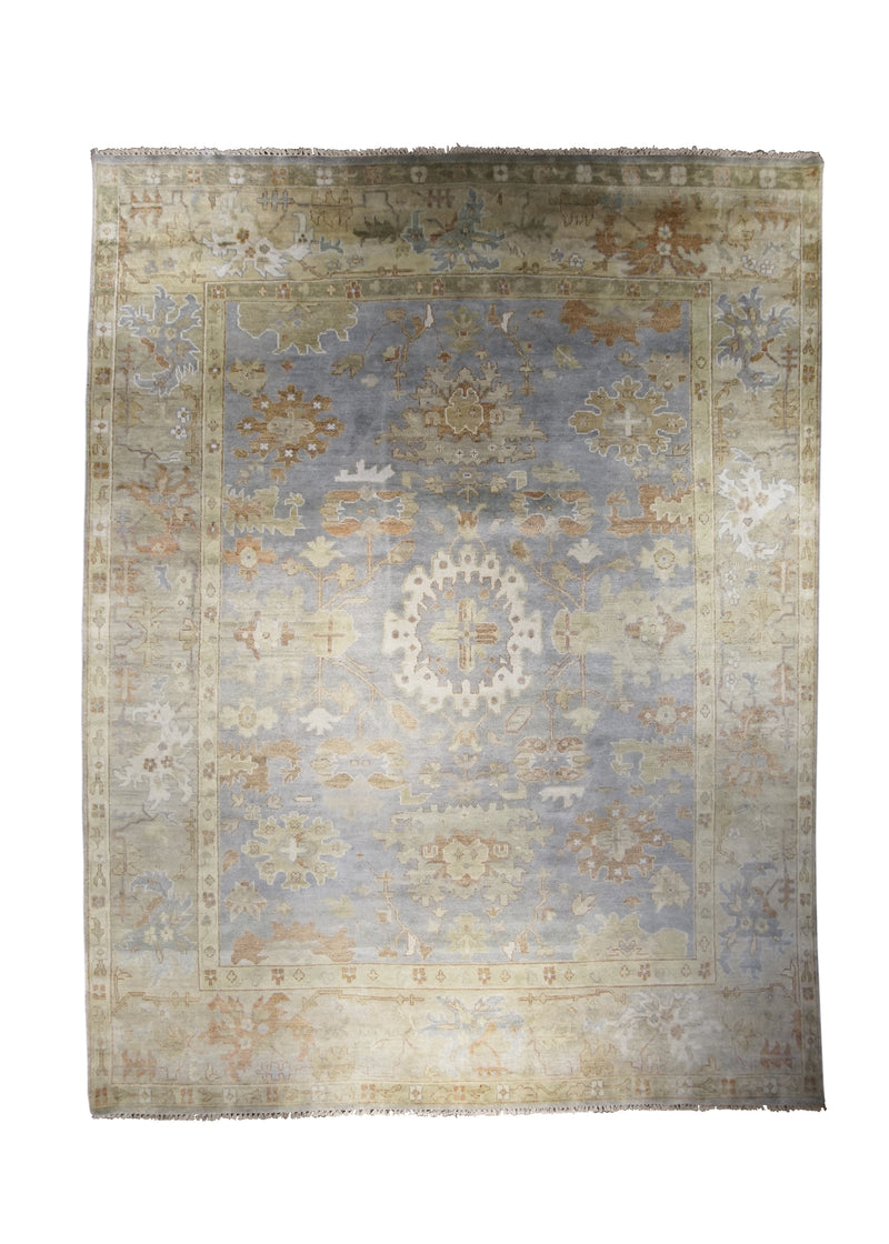 A25691 Oriental Rug Indian Handmade Area Transitional 9'2'' x 11'10'' -9x12- Blue Whites Beige Oushak Floral Design